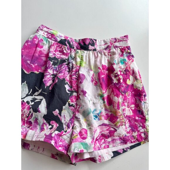 ROCOCO SAND Tessa Pink Floral Cotton Puff Sleeve Wrap Top Shorts Set, Size S - Picture 11 of 16